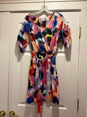 Maggy London Multicolor Abstract Wrap Mini Dress